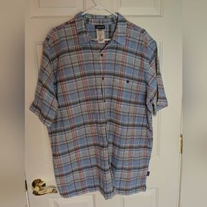 Patagonia Puckware Shirt Mens XXL Blue Plaid Organic Cotton Seersucker Button Up